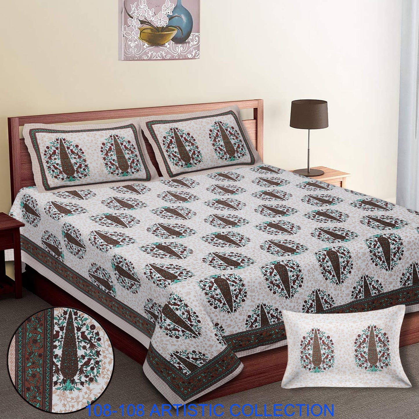 Jumbo Cotton Autoloom Bedsheet with 2 Zipper Pillow Covers – 108x108 Inches