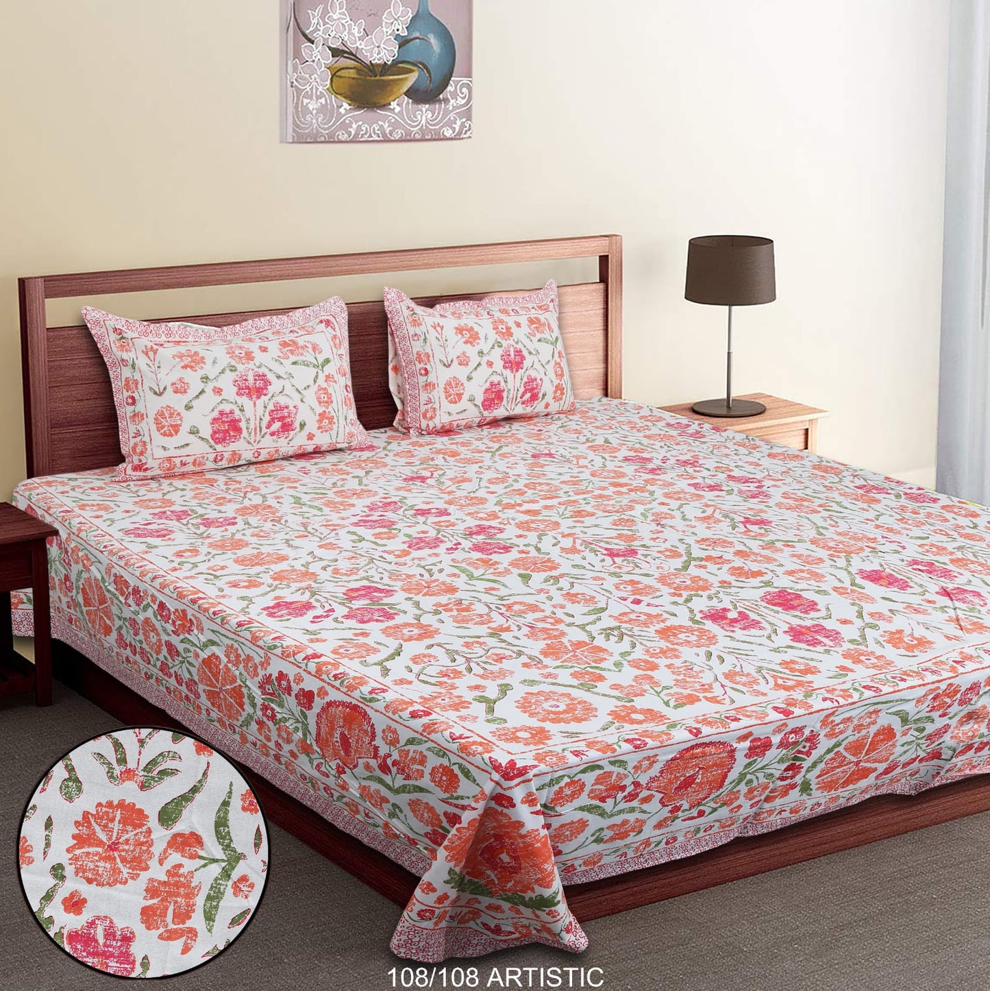 Jumbo Cotton Autoloom Bedsheet with 2 Zipper Pillow Covers – 108x108 Inches