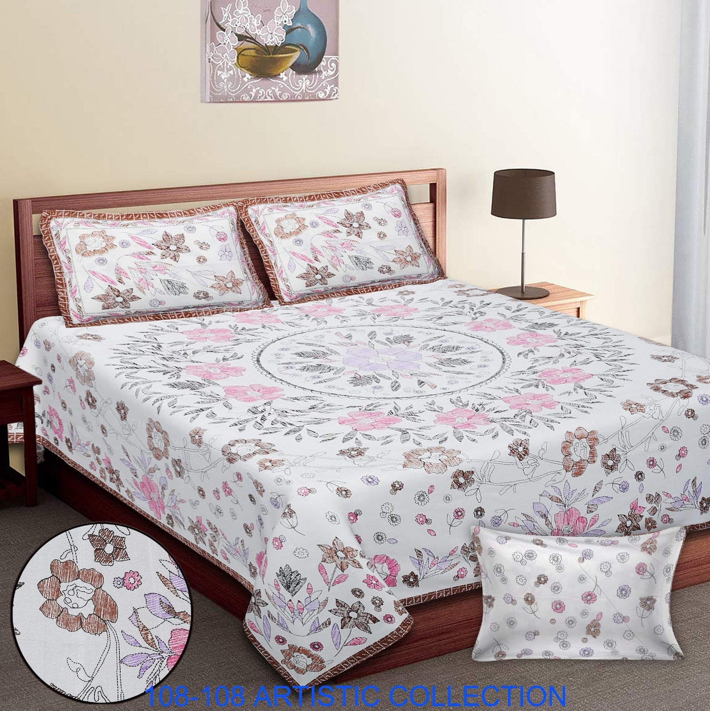 Jumbo Cotton Autoloom Bedsheet with 2 Zipper Pillow Covers – 108x108 Inches