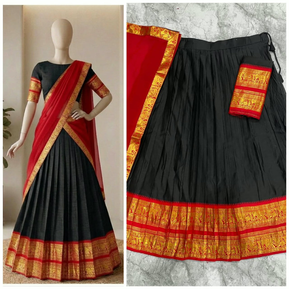 Kanchi Cotton Silk Lehenga Choli with Zari Weaving & Georgette Dupatta