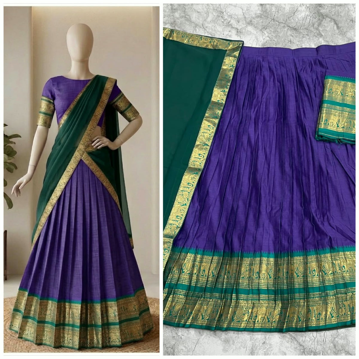 Kanchi Cotton Silk Lehenga Choli with Zari Weaving & Georgette Dupatta