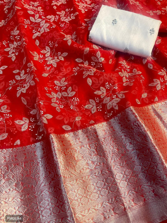 Kanchipuram Organza Jacquard Saree with Foil Pigment & Sequin Blouse