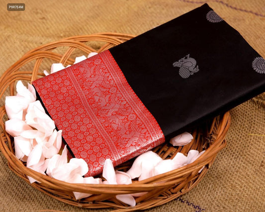 Kanchipuram Silk Saree with Mayil Chakram & Silver Zari Pallu