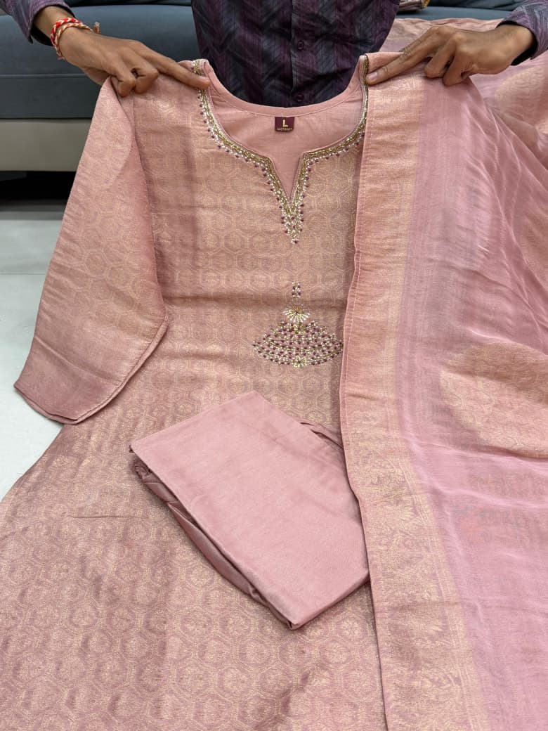 Kanjivaram Glass Tissue Suit Set with Jacquard Dupatta