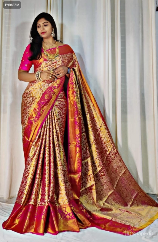 Kanjivaram Silk Saree with Mina Work and Contrast Zari Pallu