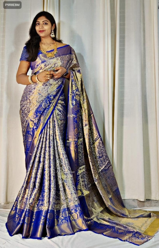Kanjivaram Silk Saree with Mina Work and Contrast Zari Pallu
