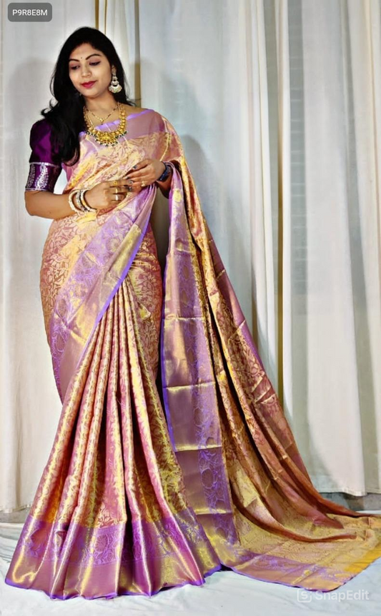 Kanjivaram Silk Saree with Mina Work and Contrast Zari Pallu