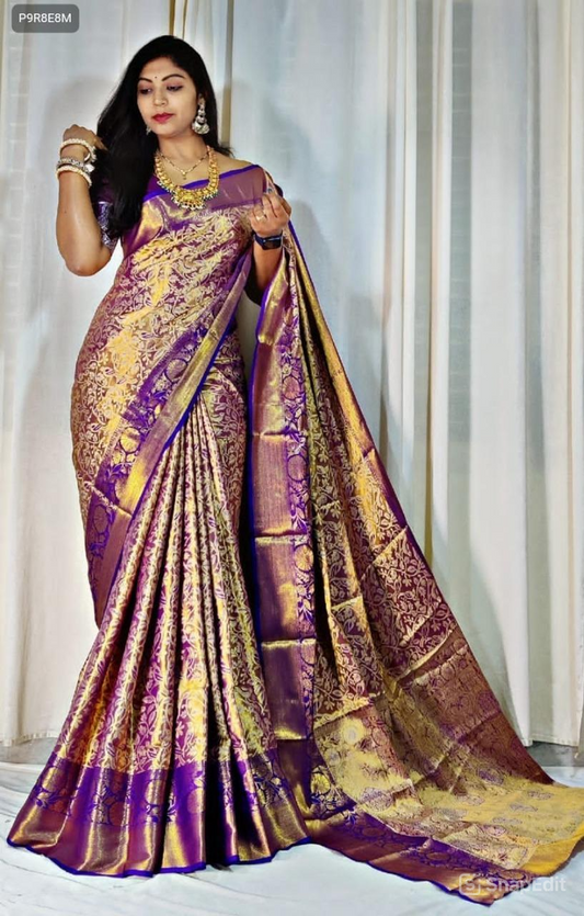 Kanjivaram Silk Saree with Mina Work and Contrast Zari Pallu