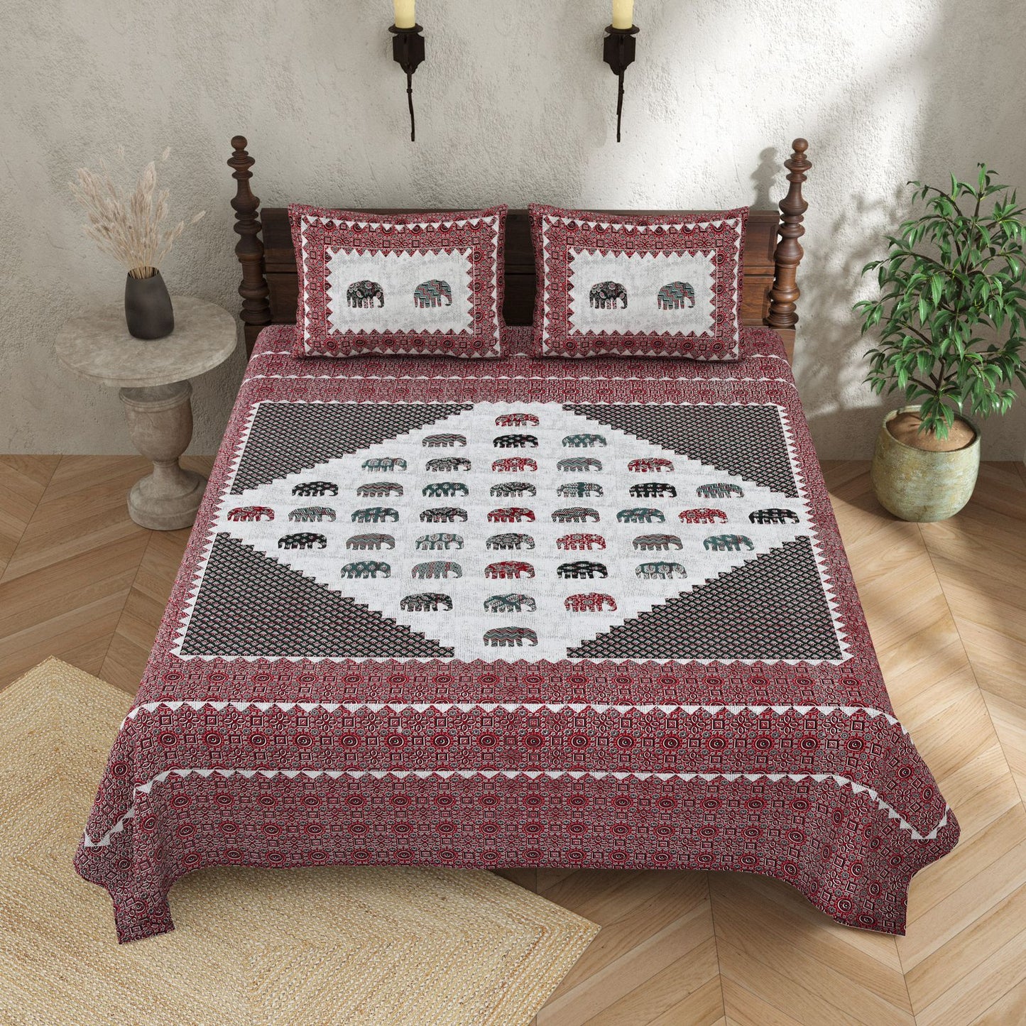 KASHISH 100×108 Cotton King Size Bedsheet with 2 Pillow Covers