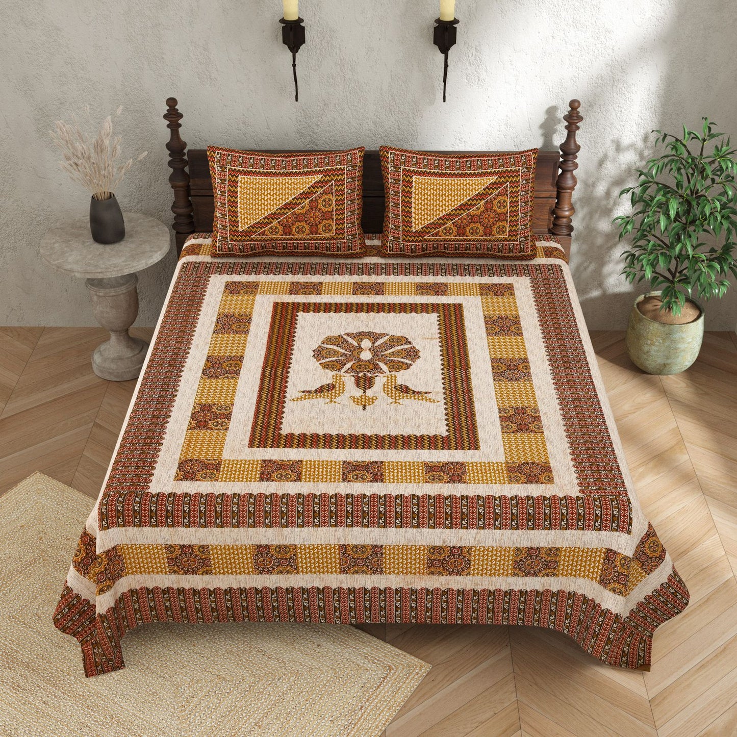 KASHISH 100×108 Cotton King Size Bedsheet with 2 Pillow Covers