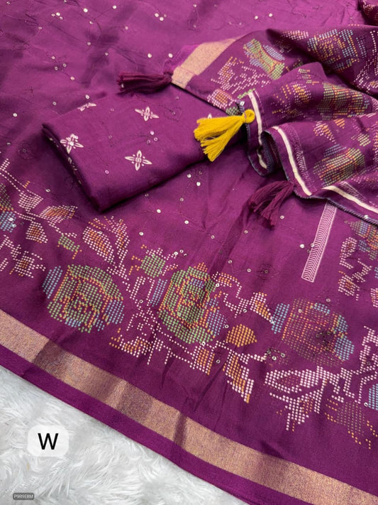 Kashmiri Printed Mul Cotton Saree with Zaal Thread Work & Jacquard Border