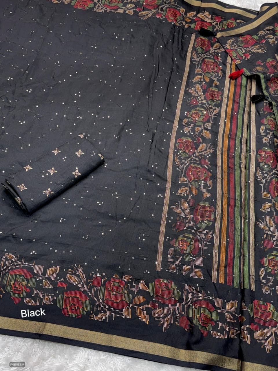 Kashmiri Printed Mul Cotton Saree with Zaal Thread Work & Jacquard Border