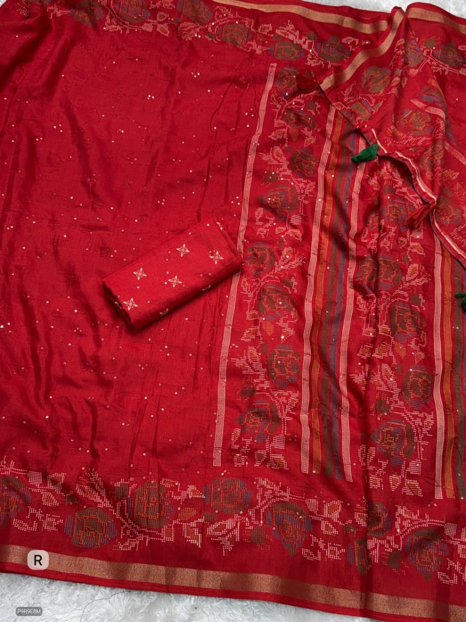 Kashmiri Printed Mul Cotton Saree with Zaal Thread Work & Jacquard Border