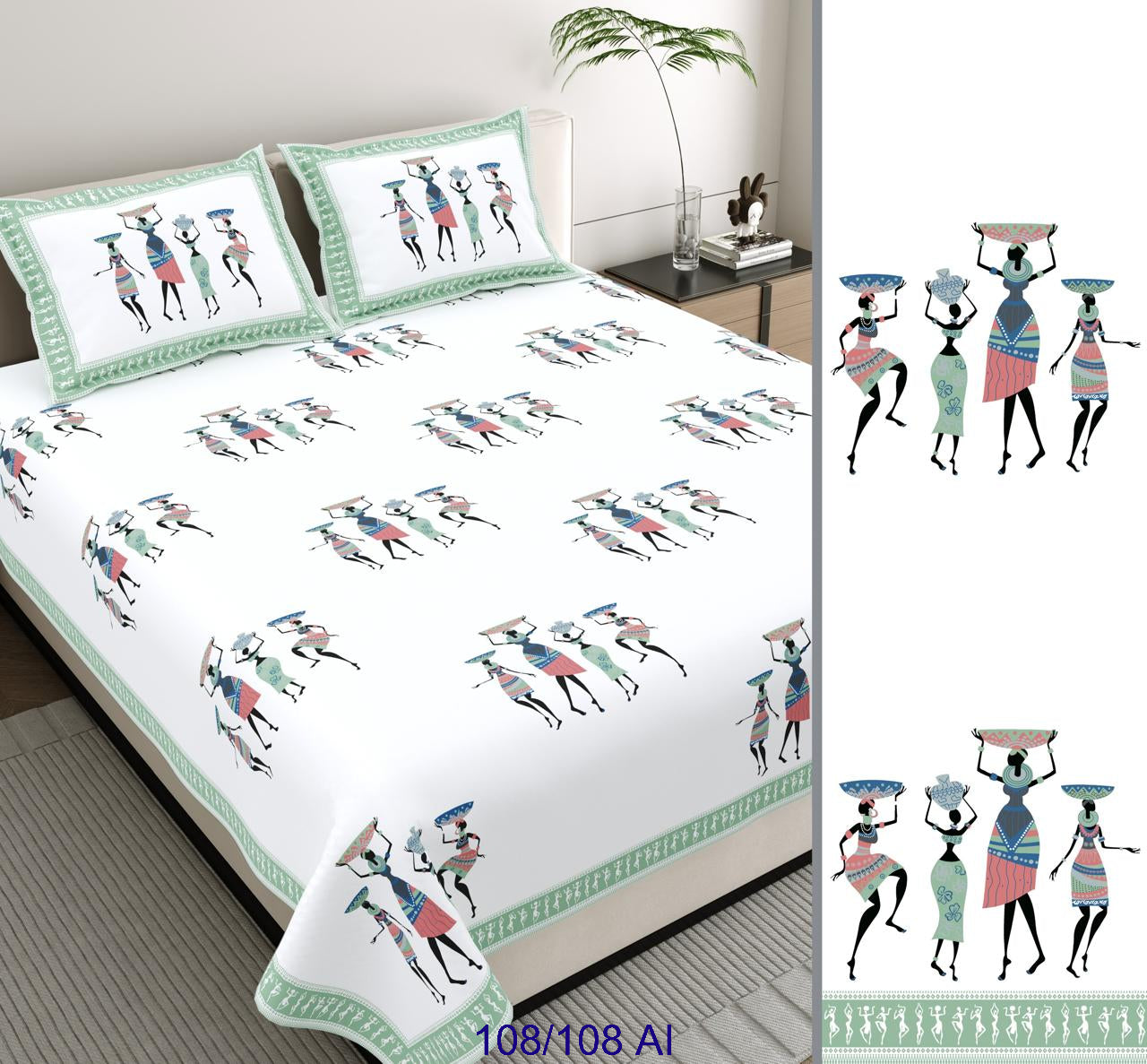 King Size Cotton Autoloom Bedsheet 108×108 Inches with 2 Flap Pillow Covers