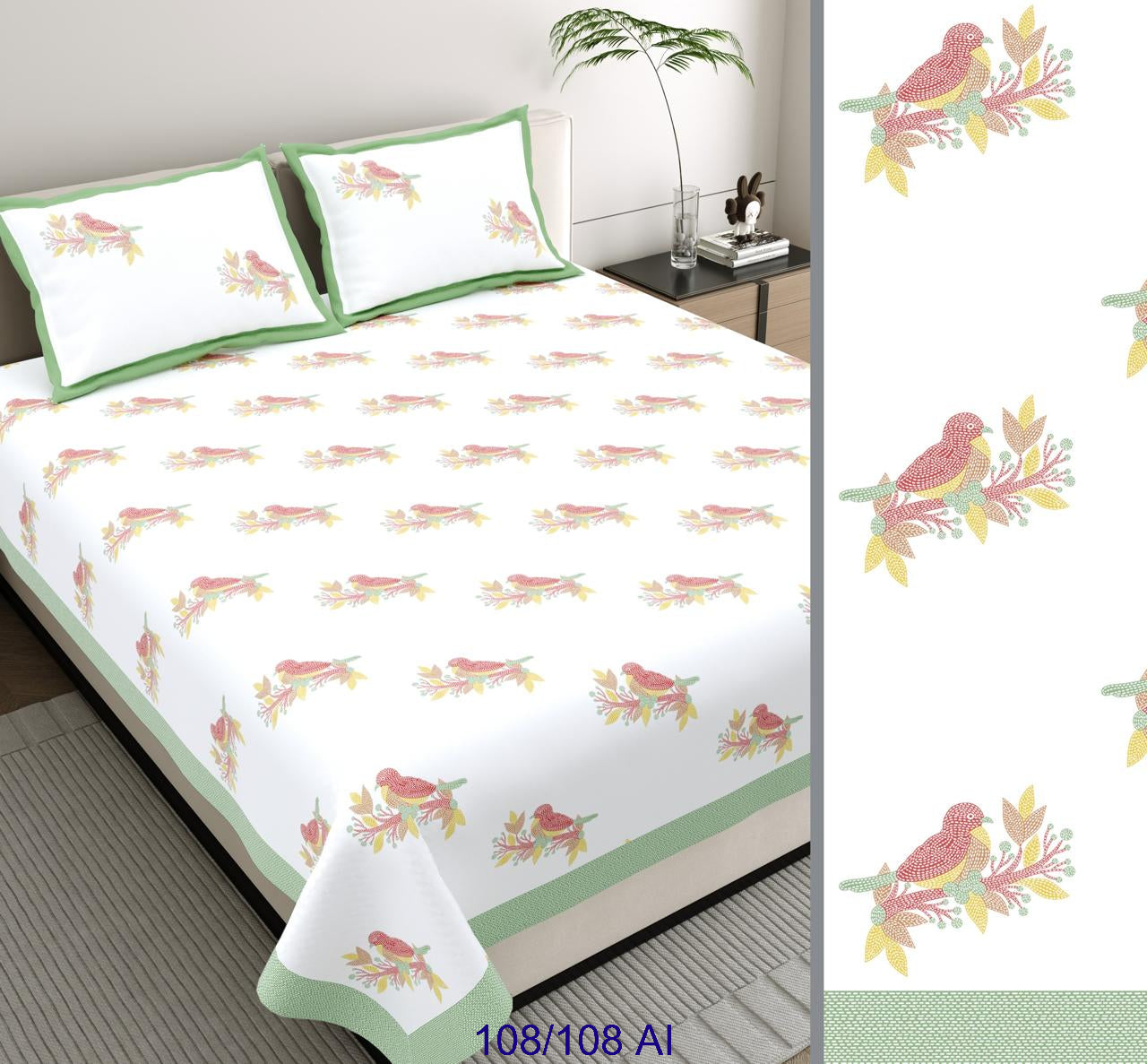 King Size Cotton Autoloom Bedsheet 108×108 Inches with 2 Flap Pillow Covers