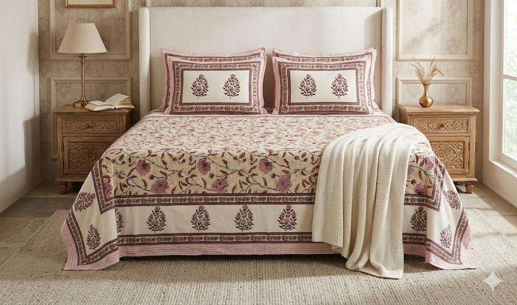 King Size Cotton Bedsheet 108x108 with 2 Pillow Covers