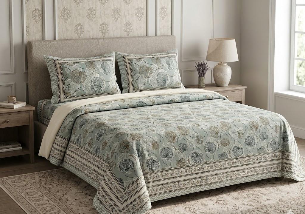King Size Cotton Bedsheet 108x108 with 2 Pillow Covers