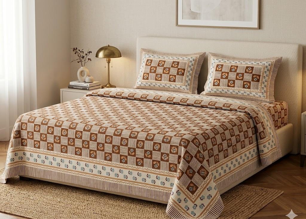 King Size Cotton Bedsheet 108x108 with 2 Pillow Covers