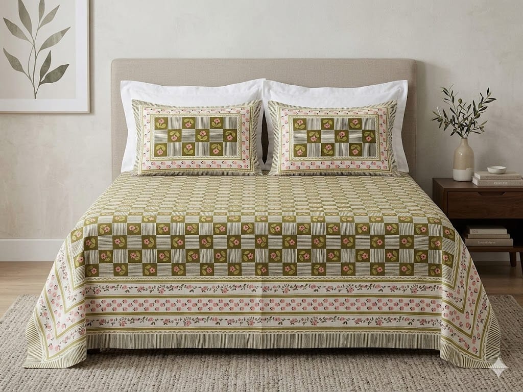 King Size Cotton Bedsheet 108x108 with 2 Pillow Covers