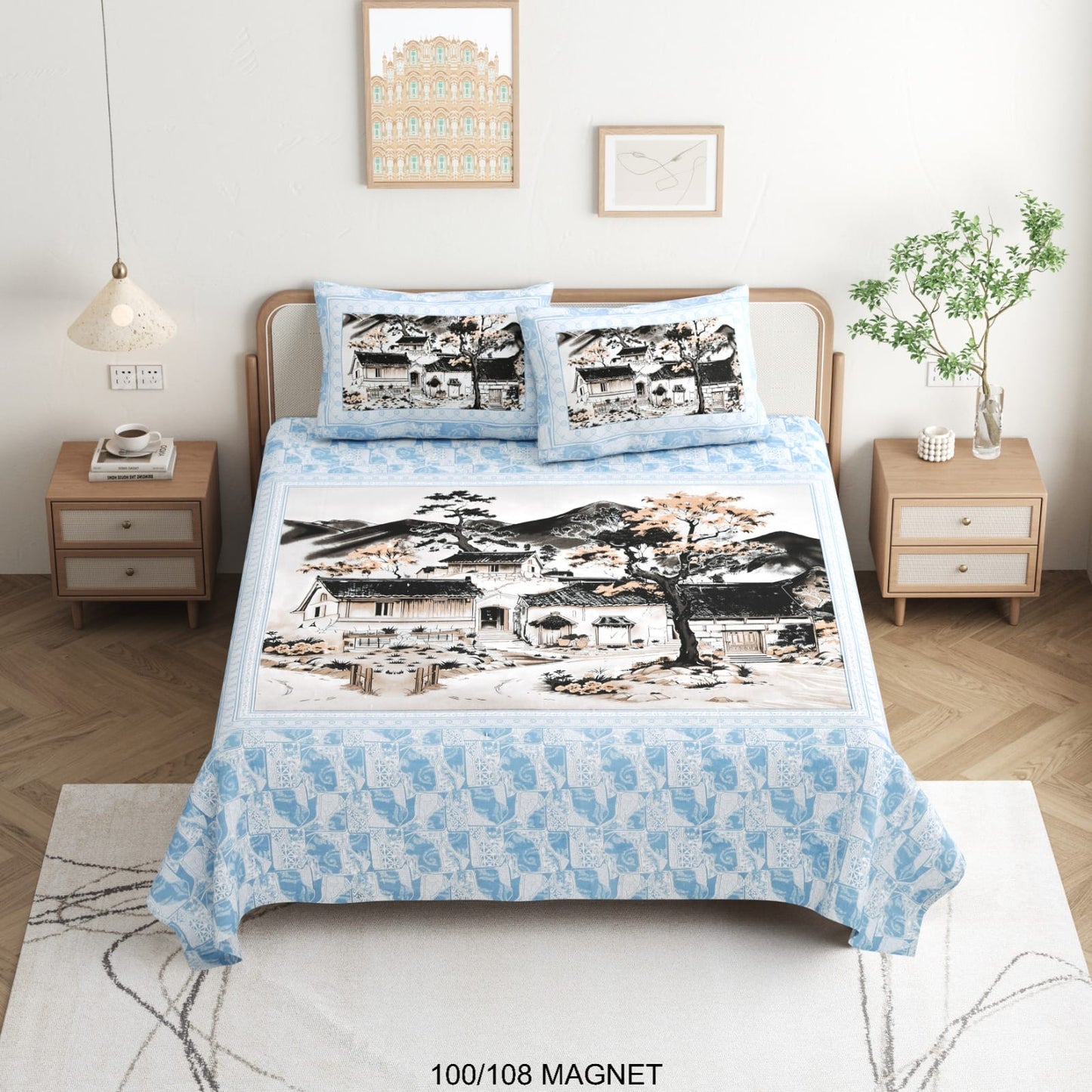 King Size Cotton Viscose Blend Bedsheet with 2 Pillow Covers (100 x 108 Inches)