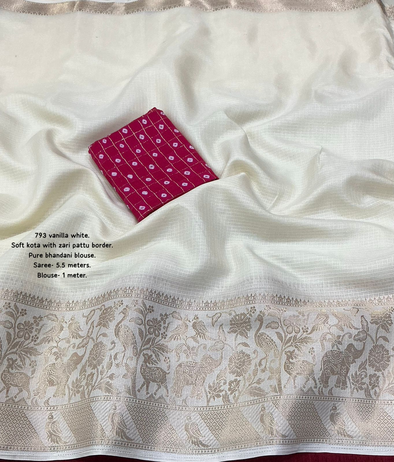 Kota Doria Saree with Zari Banarasi Border & Bandhani Blouse