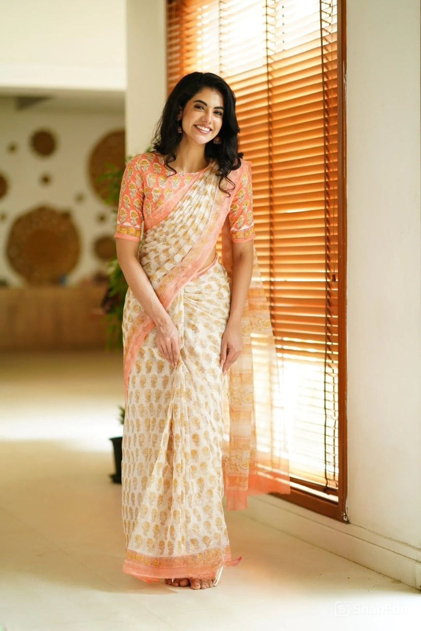 Kota Doriya Saree with Digital Print & Running Blouse