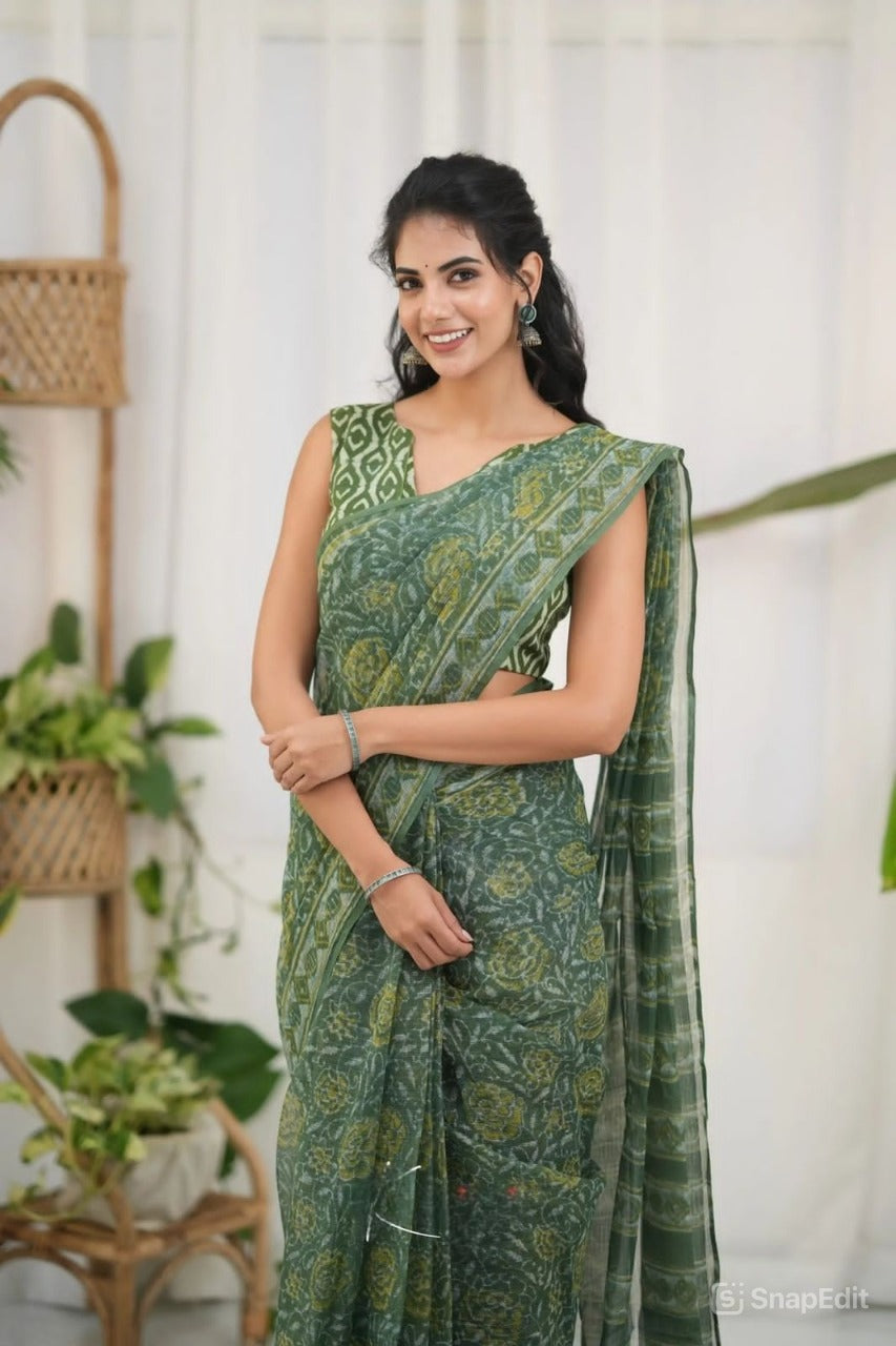 Kota Doriya Saree with Digital Print & Running Blouse