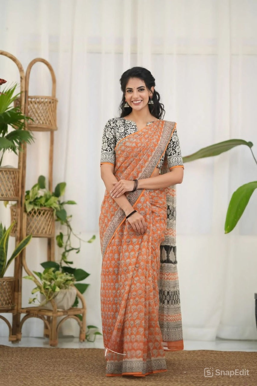 Kota Doriya Saree with Digital Print & Running Blouse