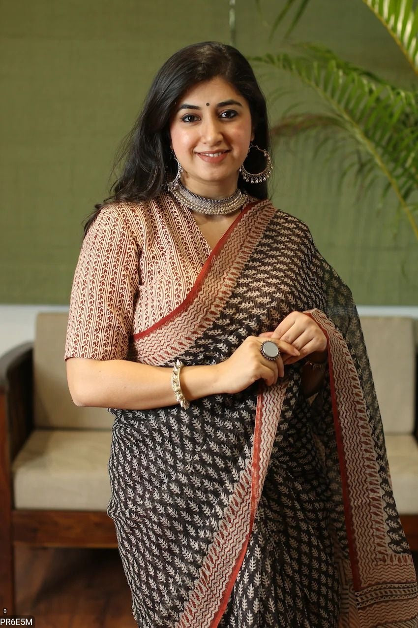 Kota Doriya Saree with Digital Print & Running Blouse