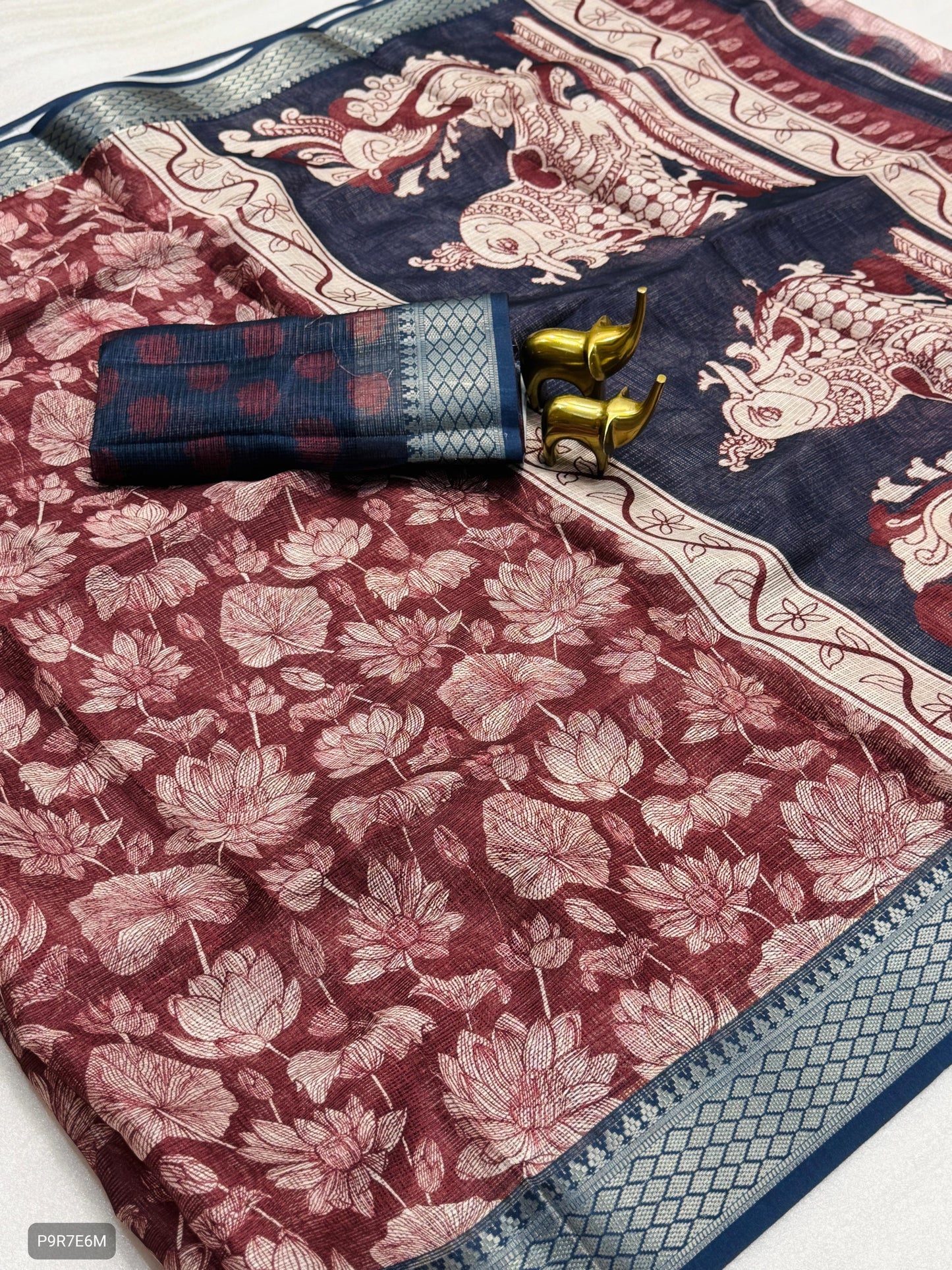 Kota Pattu Kalamkari Digital Print Saree with Contrast Weaving Border & Blouse