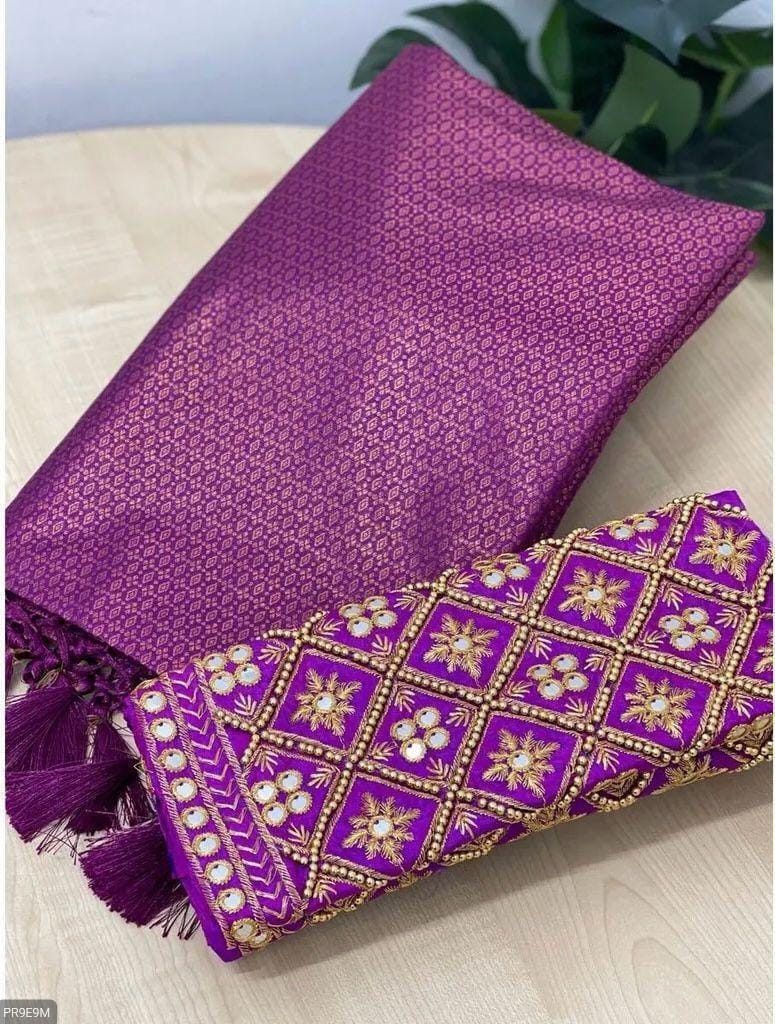 Kubera Pattu Silk Saree with Rich Pallu, Jacquard Work & 2 Blouses