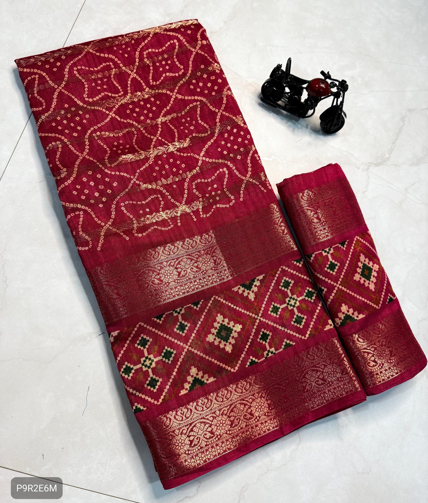 Leheriya Candy Cotton Silk Saree with Jacquard Border & Running Blouse Piece