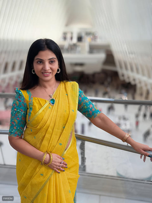 Linen Blooming Saree with Kalamkari Print & Tassels