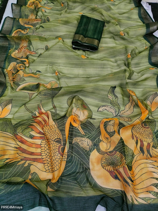 Linen Digital Print Saree with Running Printed Blouse – 6.30 M