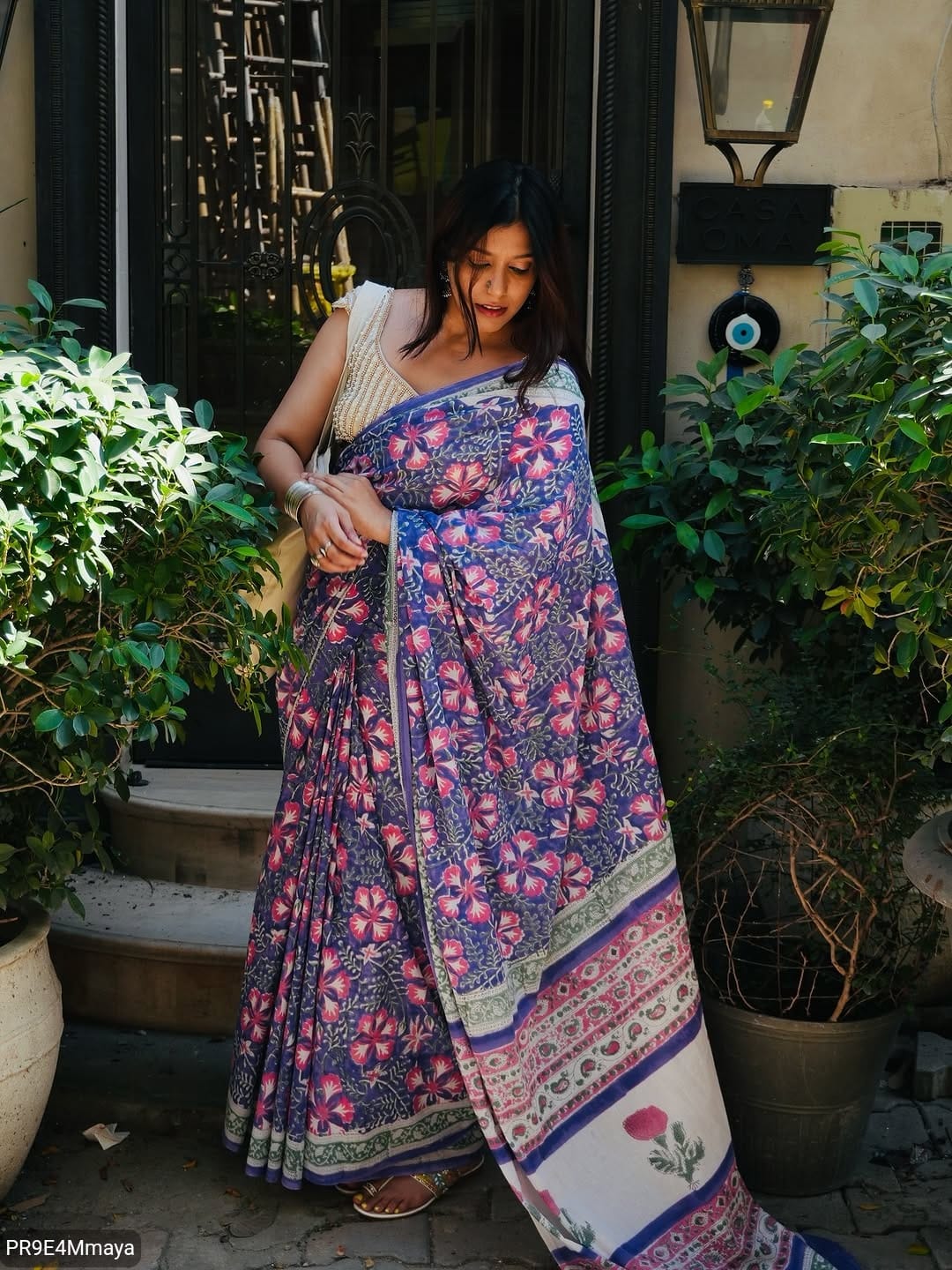 Linen Digital Print Saree with Running Printed Blouse – 6.30 M