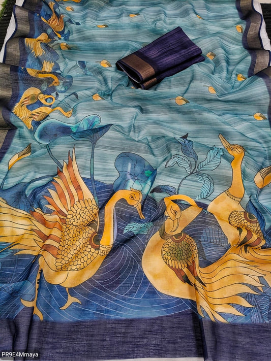 Linen Digital Print Saree with Running Printed Blouse – 6.30 M