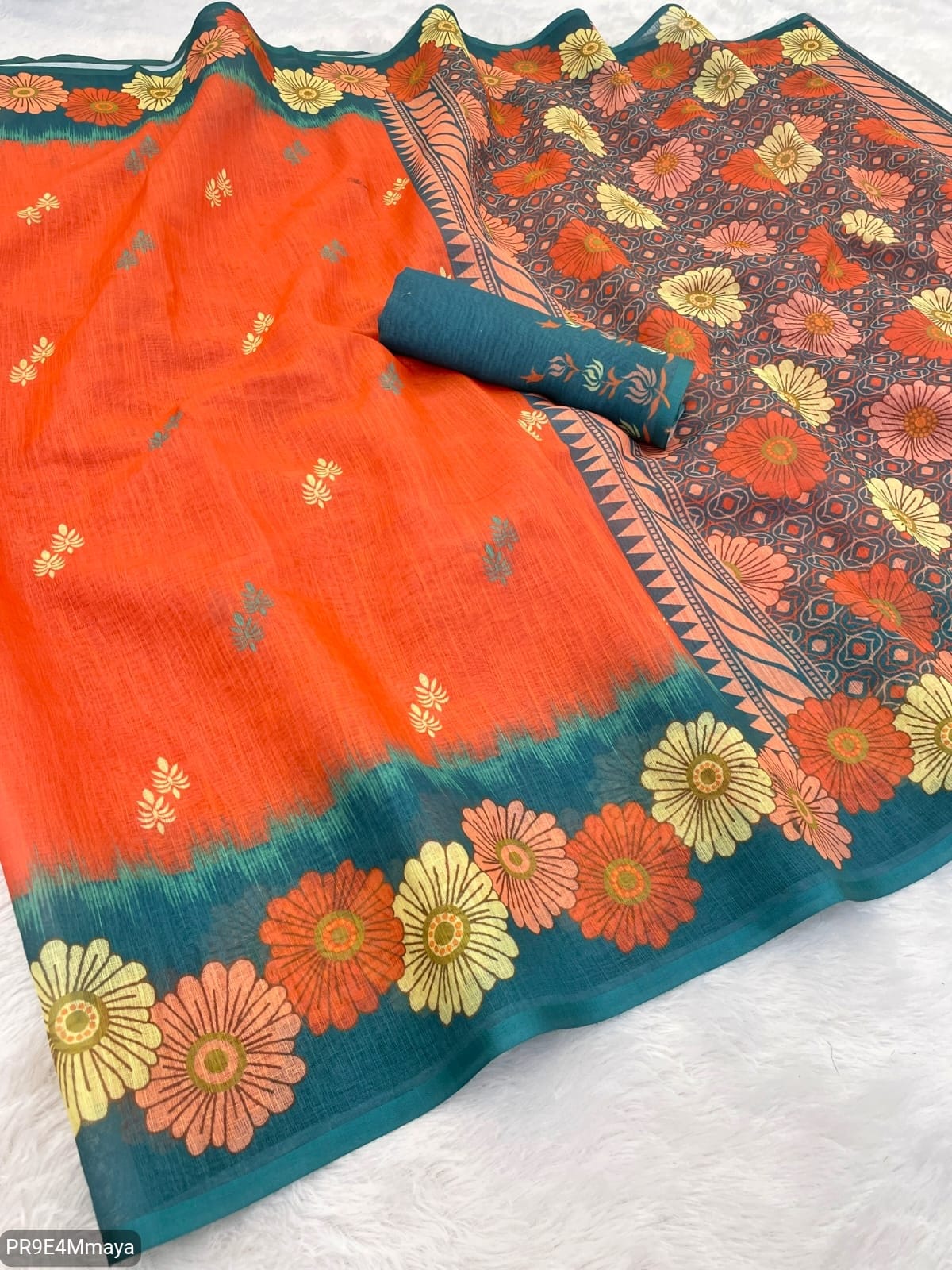 Linen Digital Print Saree with Running Printed Blouse – 6.30 M