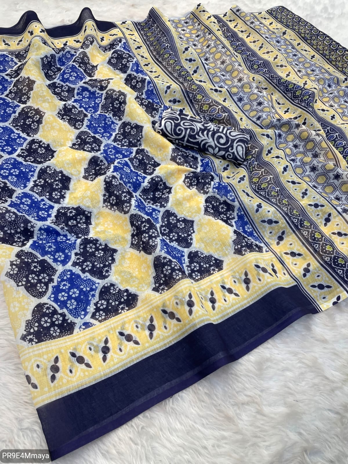 Linen Digital Print Saree with Running Printed Blouse – 6.30 M