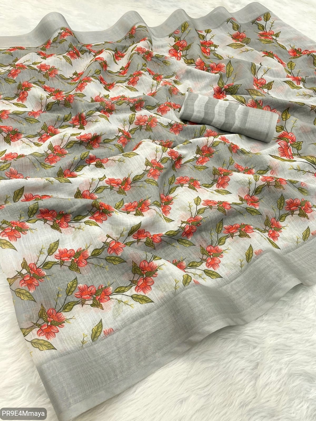 Linen Digital Print Saree with Running Printed Blouse – 6.30 M