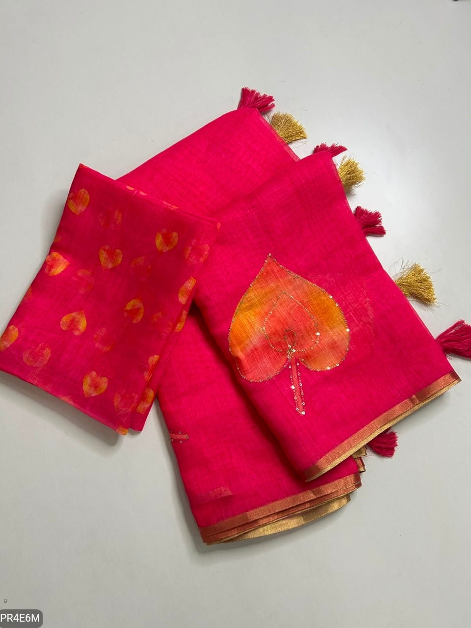 Linen Print Saree with Work & Blouse Piece