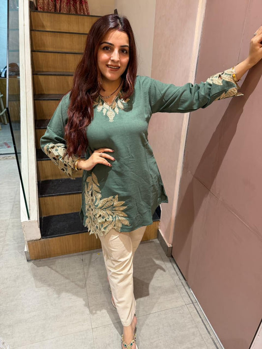 Mal Cotton Embroidered Co-Ord Set with Roman Pant