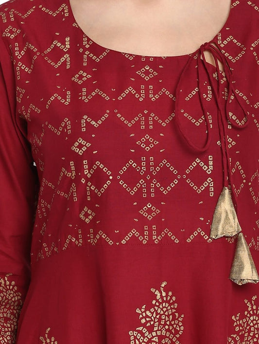Maroon Anarkali Kurta with Gold Detailing – 48” Length