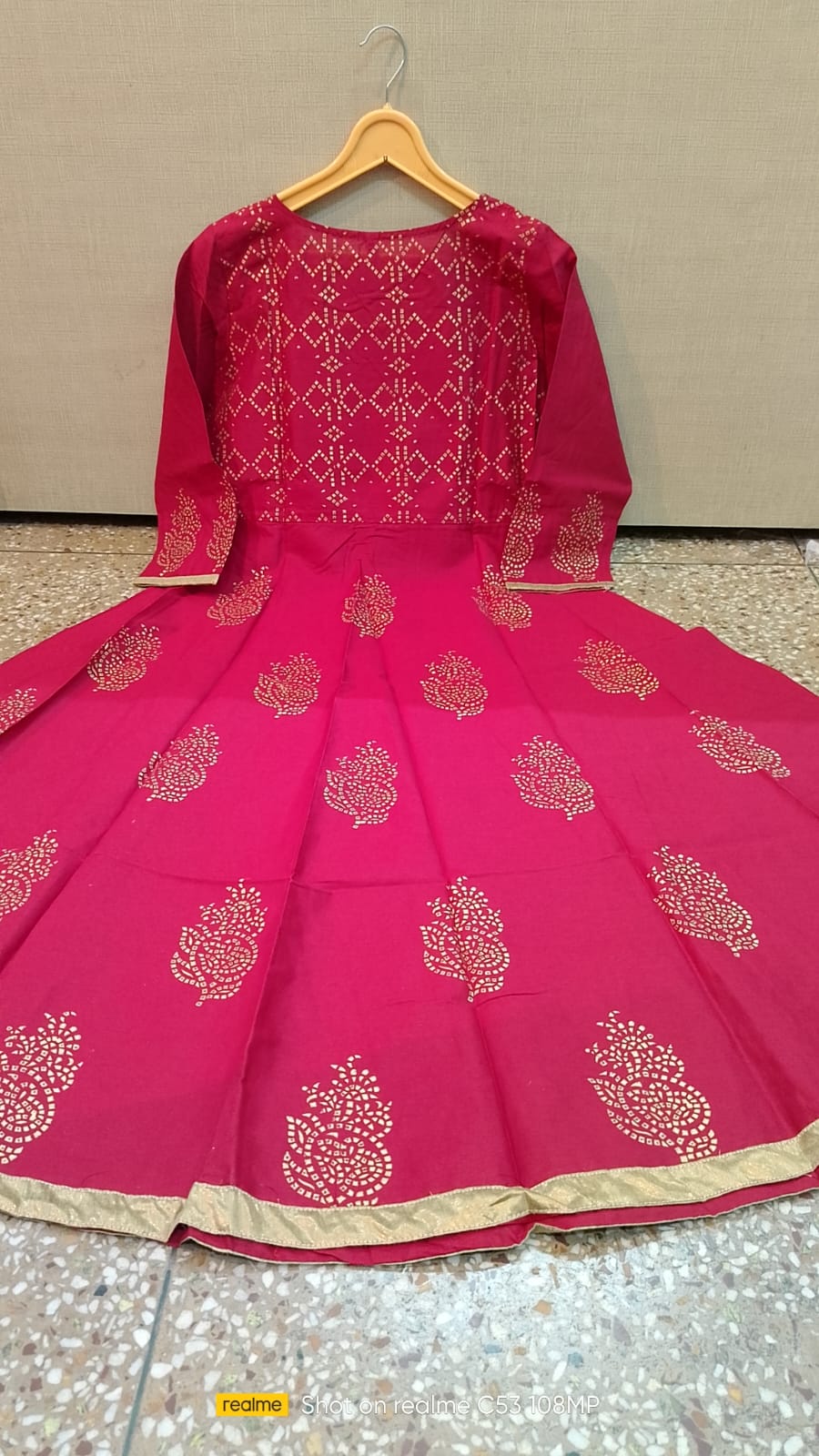 Maroon Anarkali Kurta with Gold Detailing – 48” Length