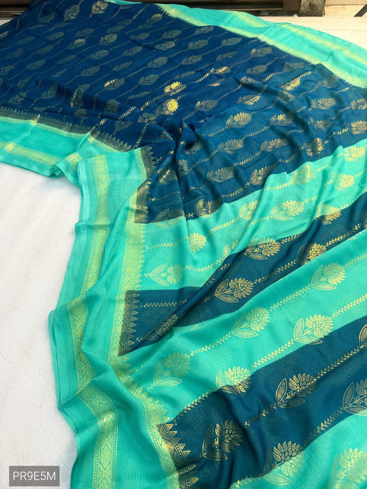 Marshmallow Fabric Foil Design Saree with Zari Weaving Border & Blouse Piece