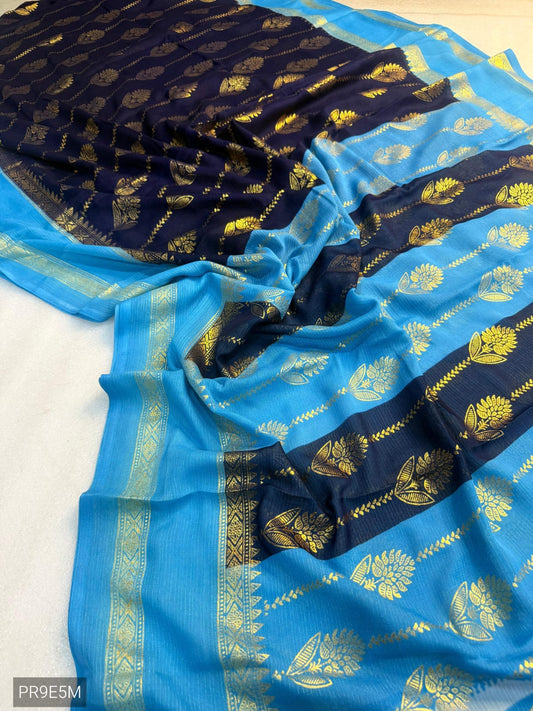 Marshmallow Fabric Foil Design Saree with Zari Weaving Border & Blouse Piece