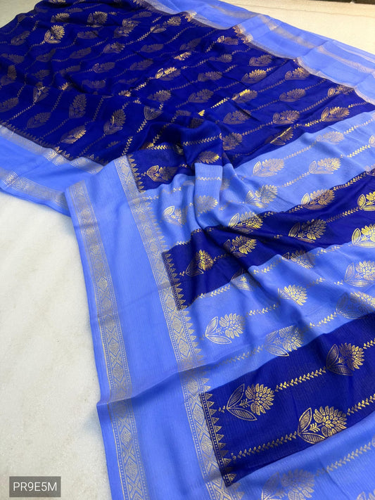 Marshmallow Fabric Foil Design Saree with Zari Weaving Border & Blouse Piece