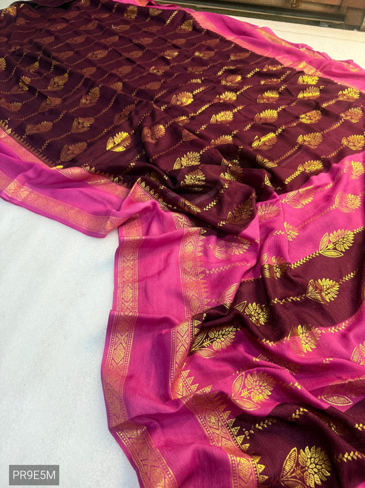 Marshmallow Fabric Foil Design Saree with Zari Weaving Border & Blouse Piece