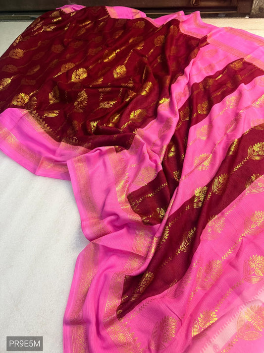 Marshmallow Fabric Foil Design Saree with Zari Weaving Border & Blouse Piece