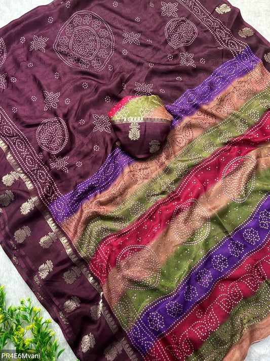 Marshmallow Gold Jacquard Saree with Bandhani Ajrakh Print Border