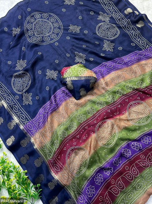Marshmallow Gold Jacquard Saree with Bandhani Ajrakh Print Border